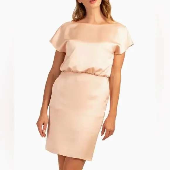 Trina Turk Amuse Dress Blush Pink Satin V-Neck Elastic Waist Mini Flaw 16 Nwt